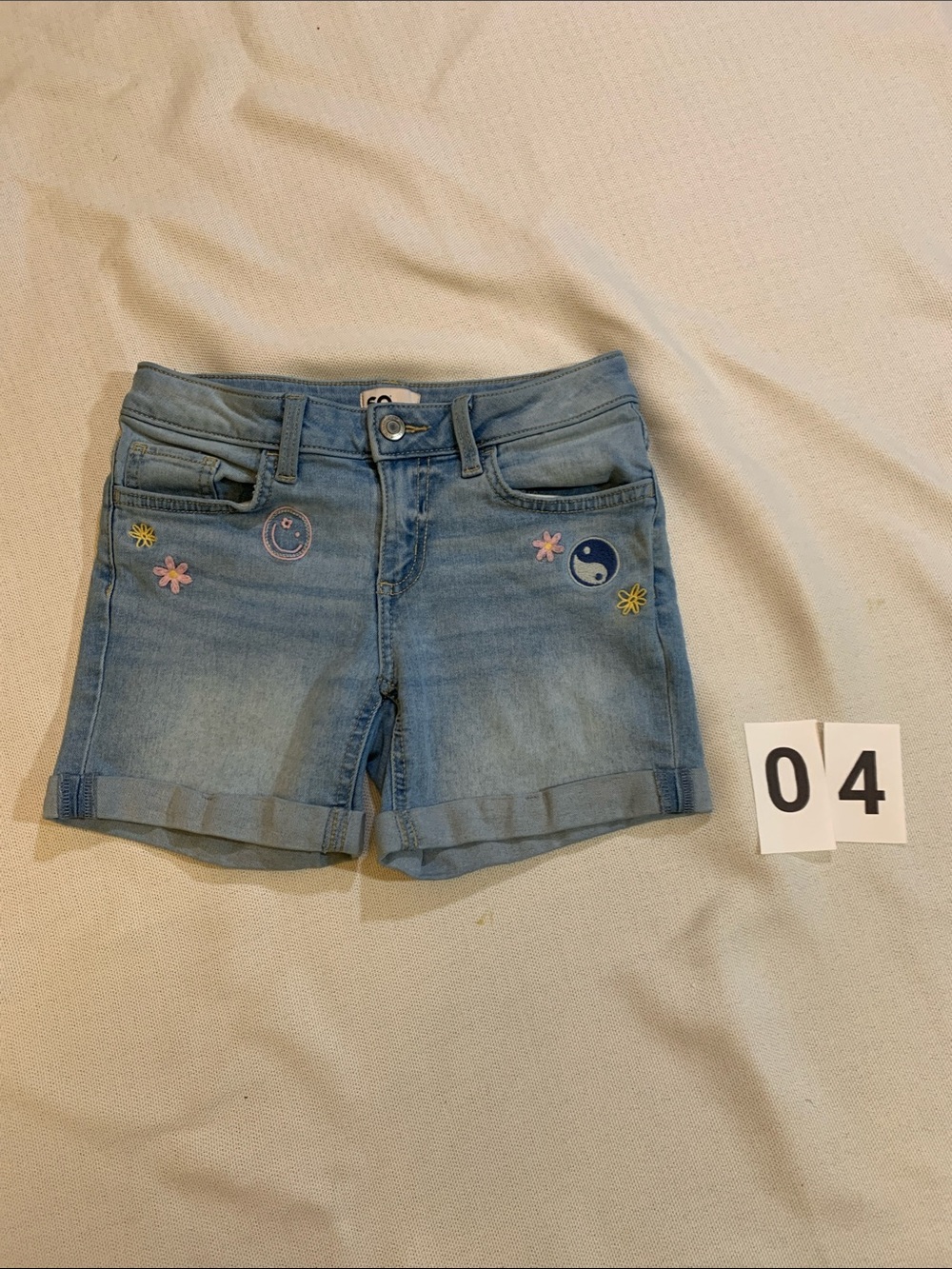 SO Light Blue Denim Shorts with Embroidered Patches